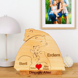 Ayıcık Figürlü Kişiye Özel Ahşap Aile Puzzle'ı 3 Çocuklu