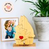 Ayıcık Figürlü Kişiye Özel Ahşap Aile Puzzle'ı 1 Çocuklu