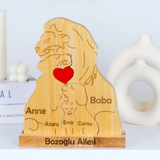 Aslan Figürlü Kişiye Özel Ahşap Aile Puzzle'ı 3 Çocuklu