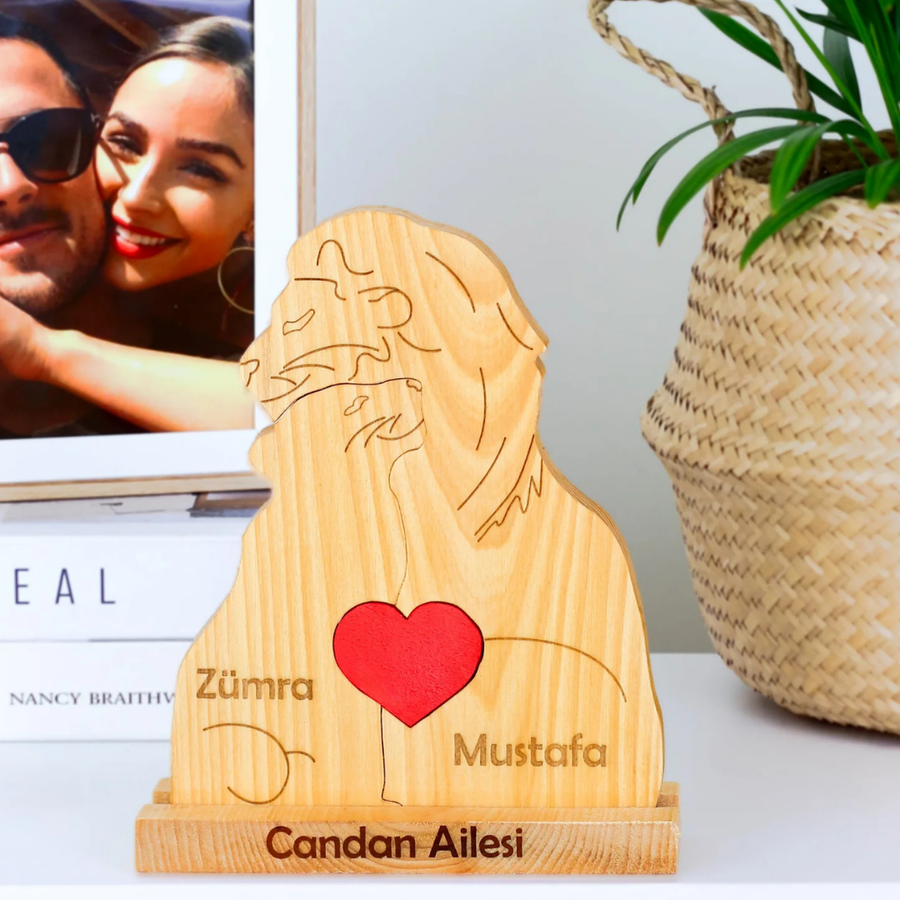 Aslan Figürlü Kişiye Özel Ahşap Aile Puzzle'ı