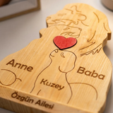 Aslan Figürlü Kişiye Özel Ahşap Aile Puzzle'ı 1 Çocuklu