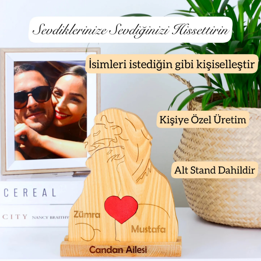 Aslan Figürlü Kişiye Özel Ahşap Aile Puzzle'ı