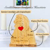 Aslan Figürlü Kişiye Özel Ahşap Aile Puzzle'ı 3 Çocuklu