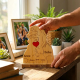 Aslan Figürlü Kişiye Özel Ahşap Aile Puzzle'ı 3 Çocuklu