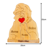 Aslan Figürlü Kişiye Özel Ahşap Aile Puzzle'ı 1 Çocuklu