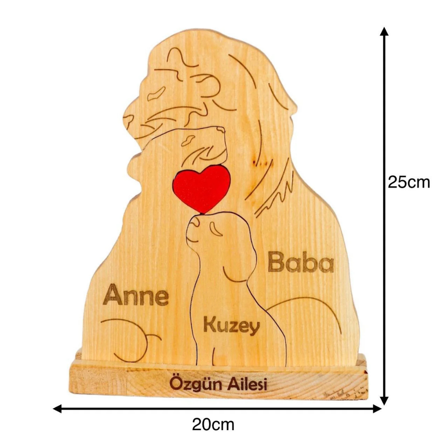 Aslan Figürlü Kişiye Özel Ahşap Aile Puzzle'ı 1 Çocuklu
